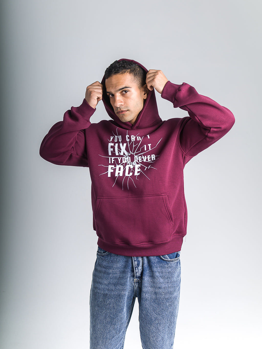 Burgundy "You Can't Fix It If You Never Face It" Oversized Hoodie