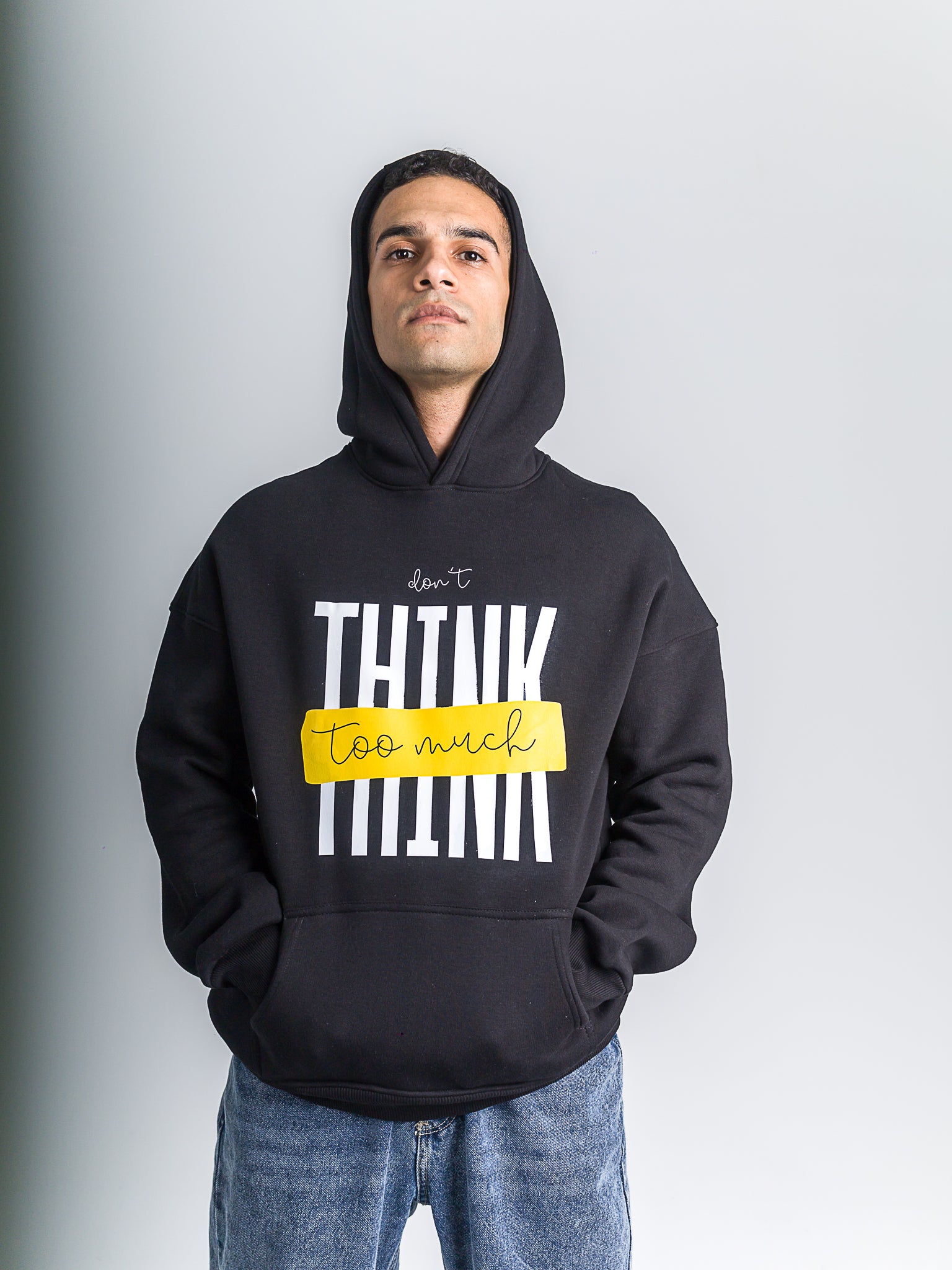 Black "Don't Think Too Much" Oversized Hoodie