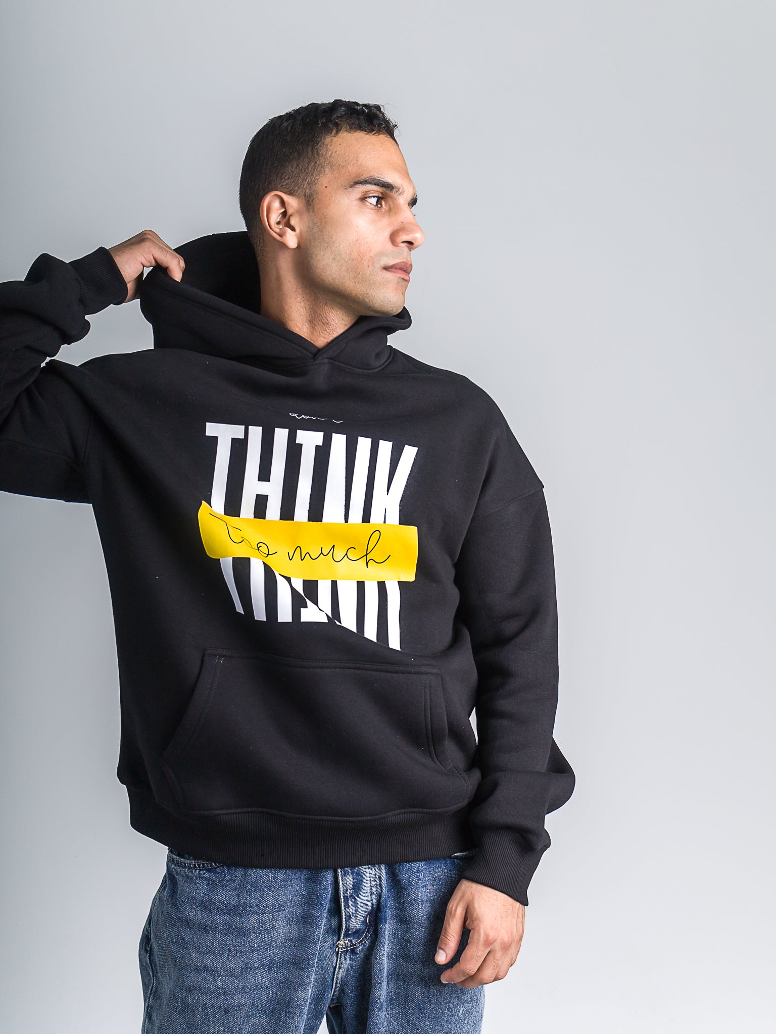 Black "Don't Think Too Much" Oversized Hoodie