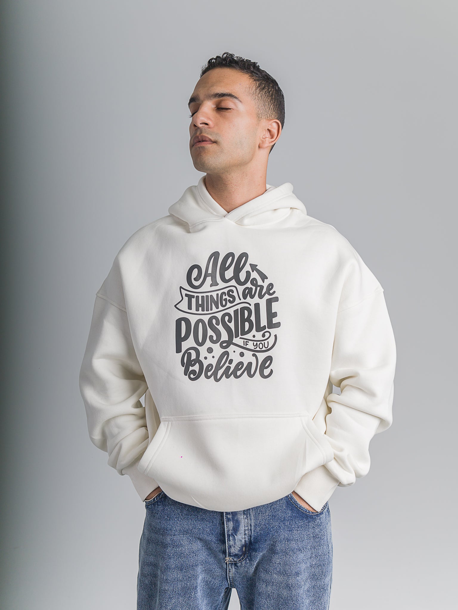 White "All Things Are Possible" Oversized Hoodie