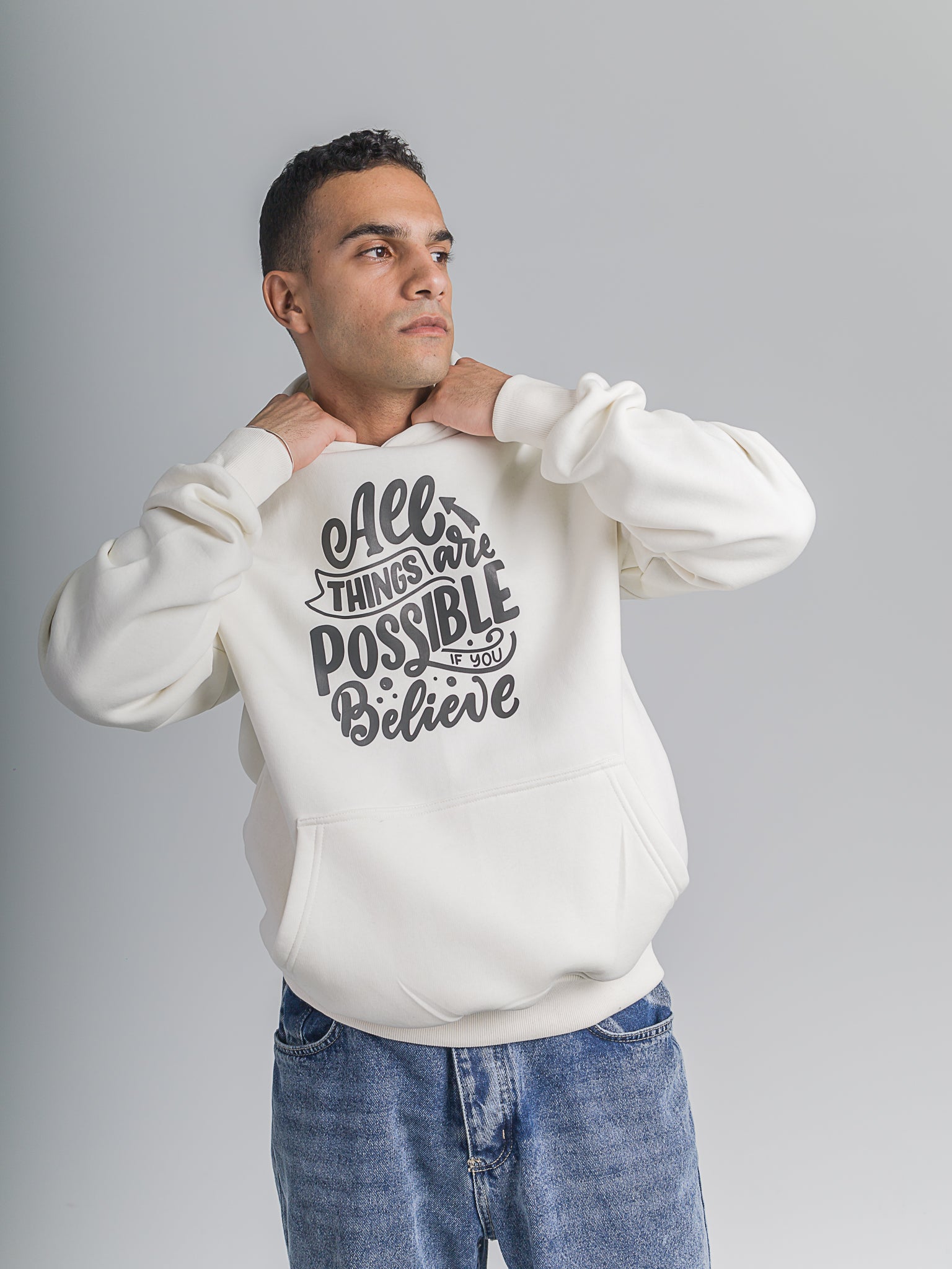 White "All Things Are Possible" Oversized Hoodie