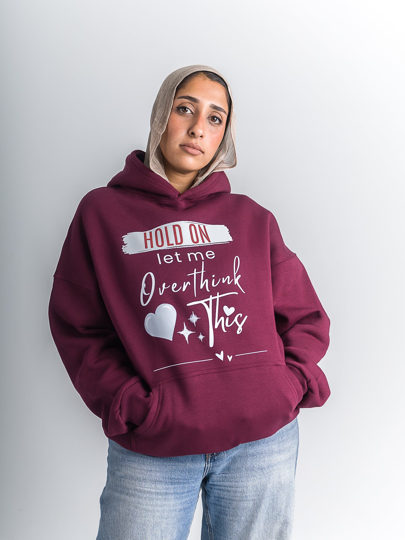 Burgundy "Let Me Overthink This" Oversized Hoodie