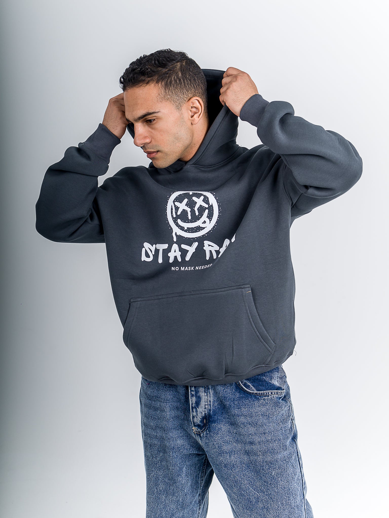 Grey "Stay Raw" Oversized Hoodie
