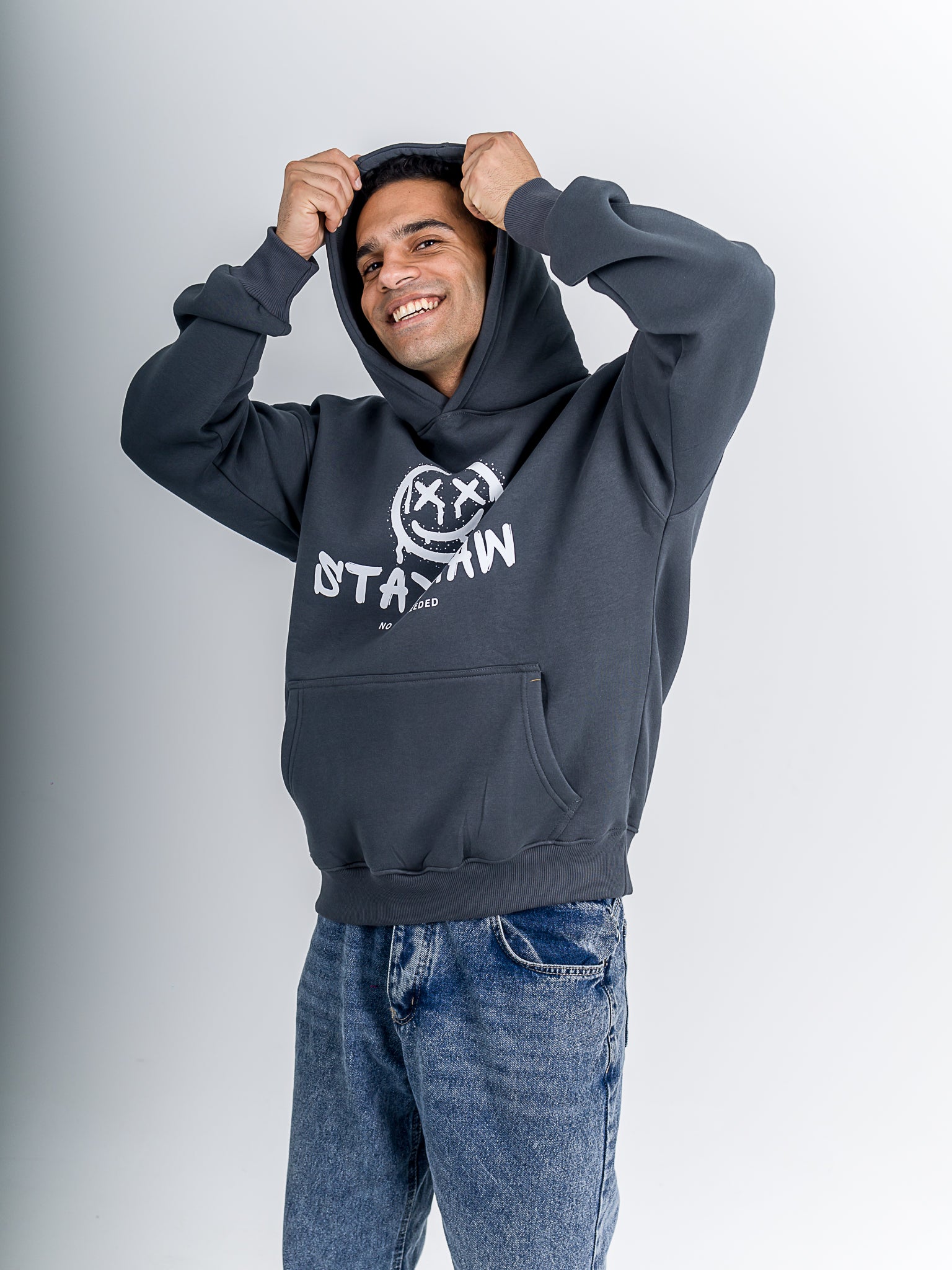 Grey "Stay Raw" Oversized Hoodie