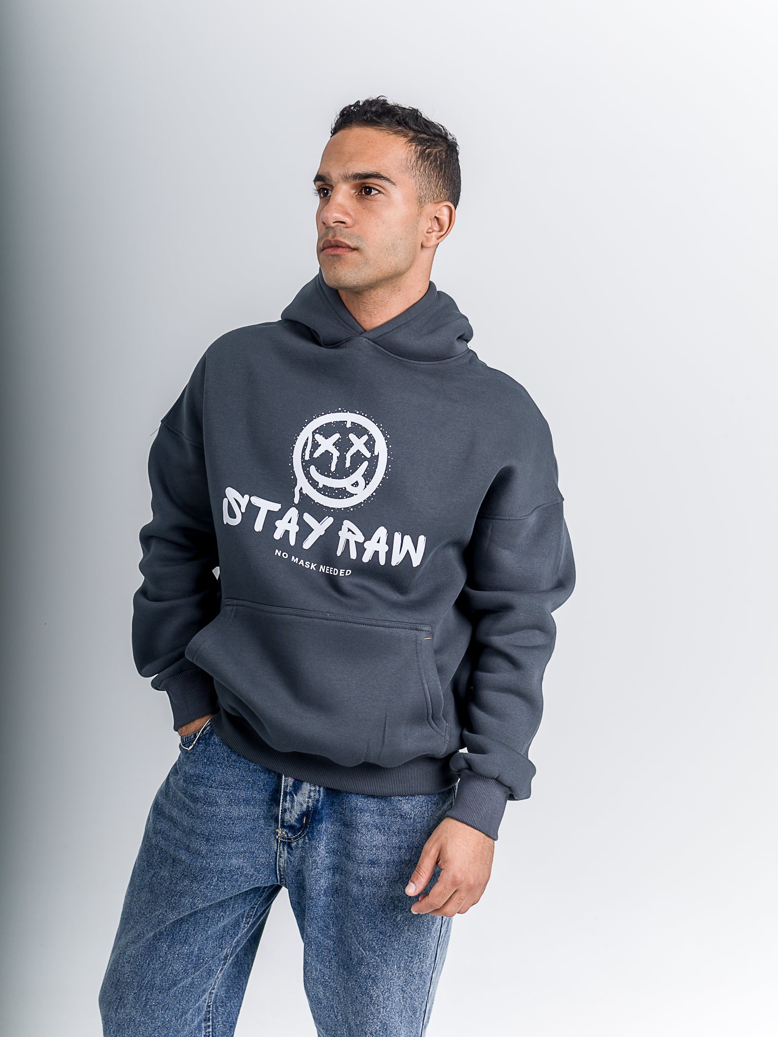 Grey "Stay Raw" Oversized Hoodie