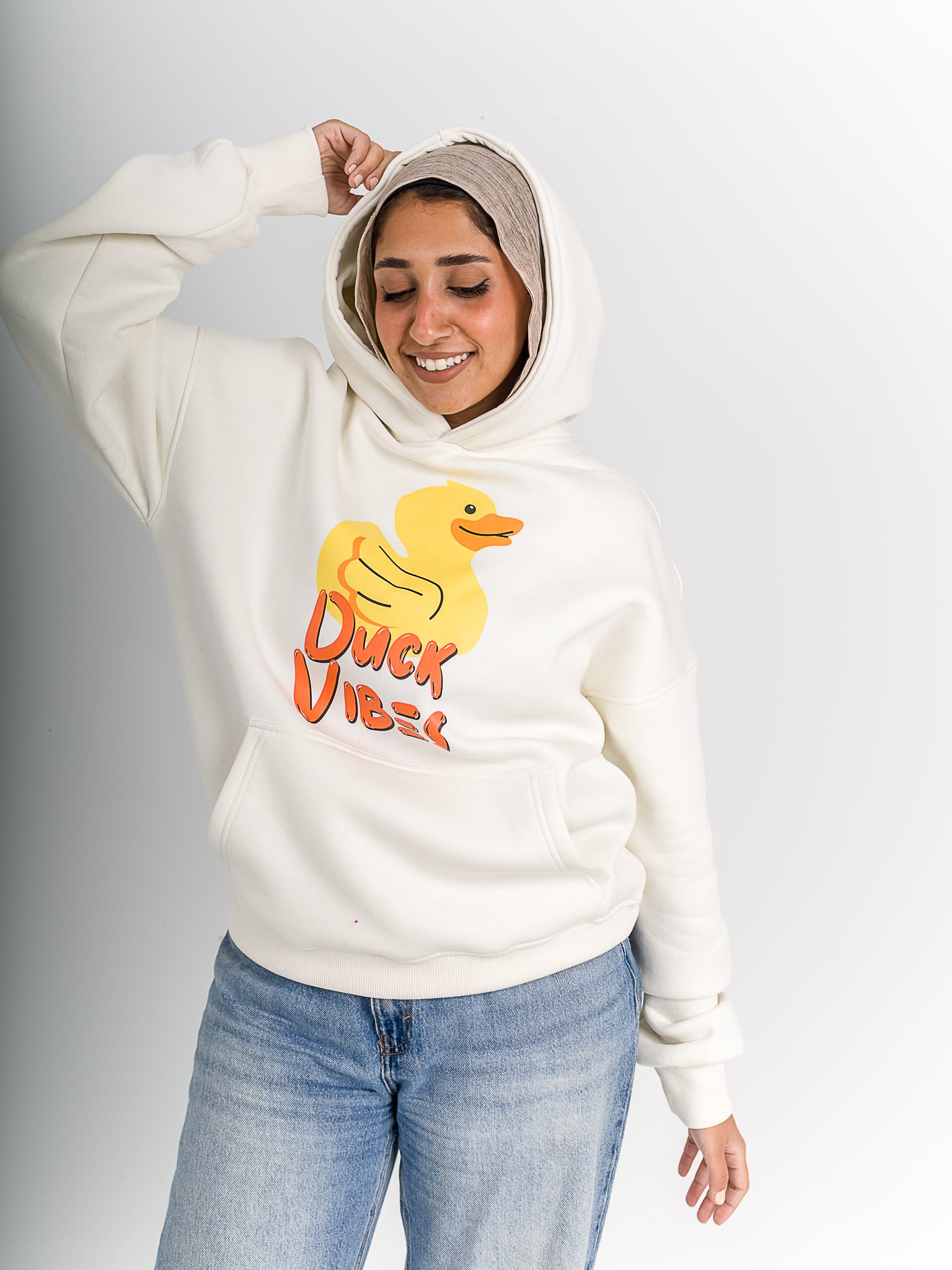 White "Duck Vibes" Oversized Hoodie