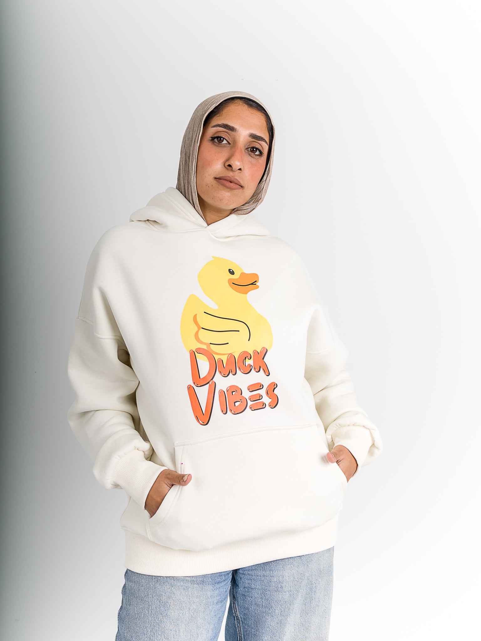 White "Duck Vibes" Oversized Hoodie