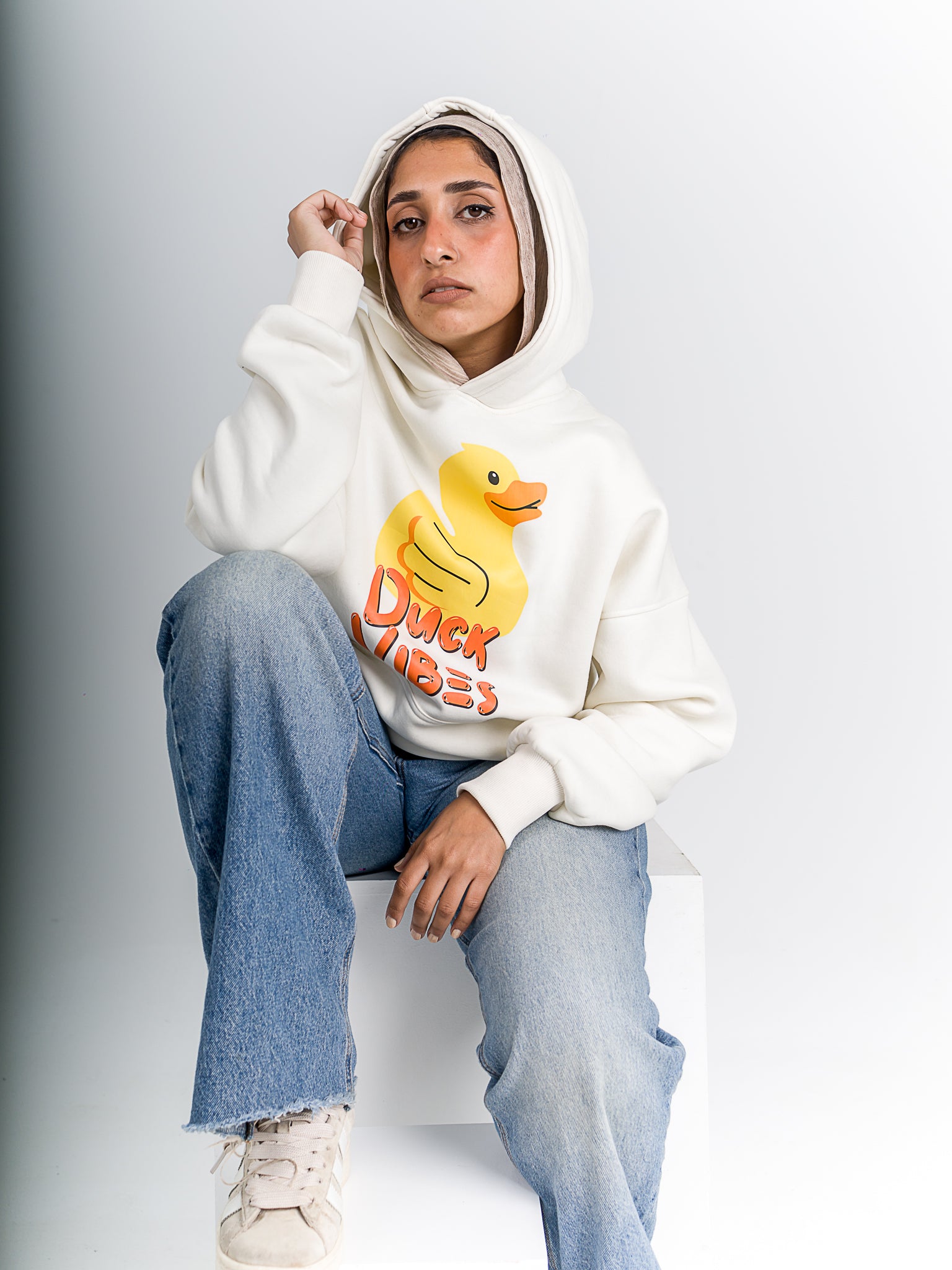White "Duck Vibes" Oversized Hoodie